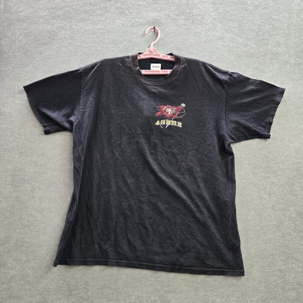 VINTAGE San Francisco 49ers Men Shirt XL Black Grinding It Out Graphic Y2K READ